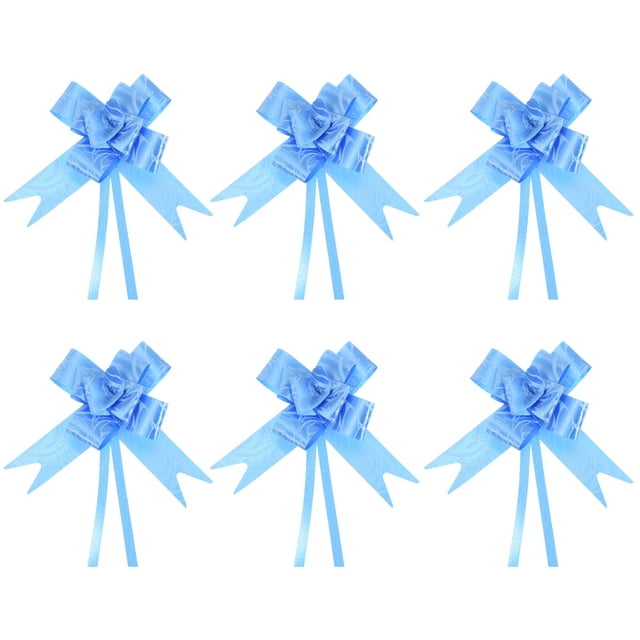 Unique Bargains 10 Inch Pull Bows Ribbon Gift Wrapping String Rose Pattern Decorative Bow Tie Blue 100 Pack