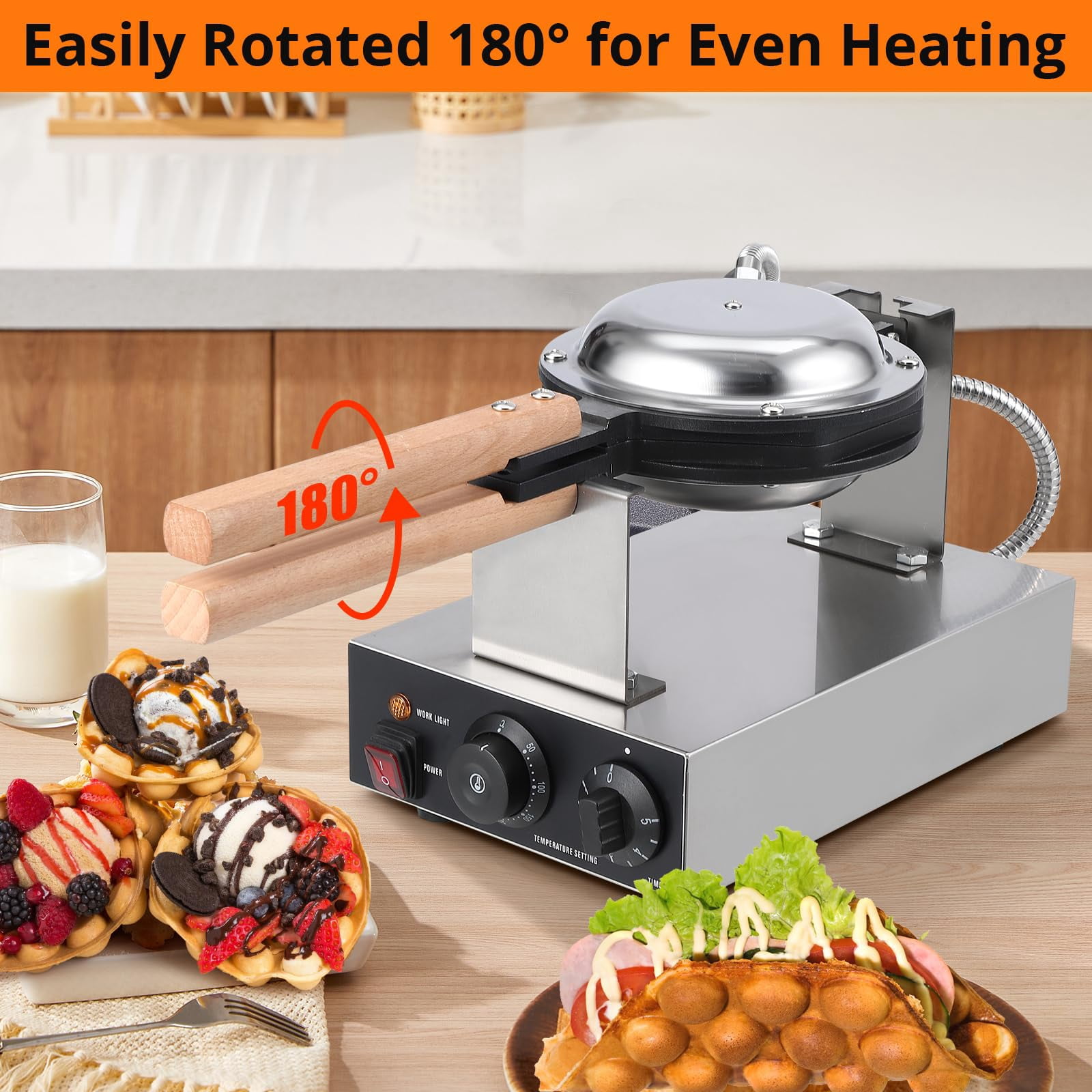 Bubble Waffle Maker 1400W Commercial Bubble Waffle Maker Machine Non-Stick Egg Waffle Maker Electric Bubble Waffle Baker for Home or Commercial Use