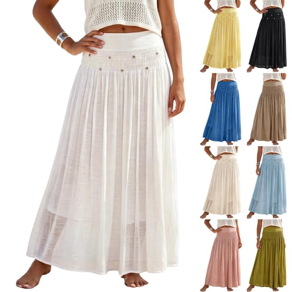 Bxsruta Womens Maxi Skirt Flowy Long Skirt Casual Boho Summer Beach Skirts