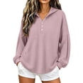 thumbnail image 3 of Womens Tops Long Sleeve Hooded Tops for Women Waffleknit V Neck Loose Casual Pullover Going Out Top, 3 of 6