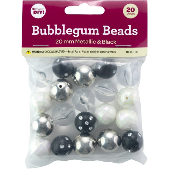 CousinDIY Bubblegum Bead 20mm 20/Pkg-Metallic Black