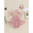 thumbnail image 4 of Bslissey Baby Girls Romper Dress Solid Color Sleeveless Tulle Skirt Hem Jumpsuit with Bow Headband Newborn Infant Casual Clothes for Daily Party 3M 6M 12M 18M, 4 of 9