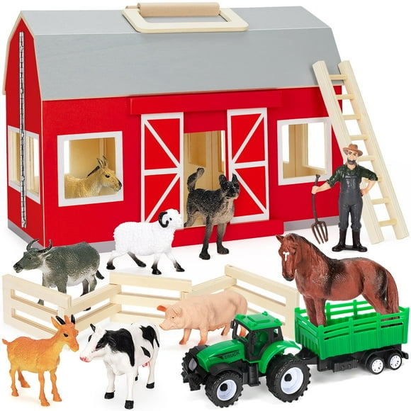 GMAOPHY Farm Animals Toys for 3+ Year Old Toddlers Girls Boys, Big Wooden Barn Farm with Figures Animals Toy for Kids, Farm Playset Educational Learning Toys, Ideal C