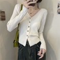 thumbnail image 3 of BUYISI Womens Cozy and Single Breasted Long Sleeve Sweater Jacket for Daily Use White Average size, 3 of 9