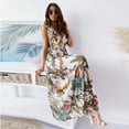 thumbnail image 2 of Bidobibo Womens Summer Maxi Dresses Tropical Print Beach Dresses V-Neck Sleeveless High Waist Lace up Flowy Long Dress Holiday Sundress, 2 of 9