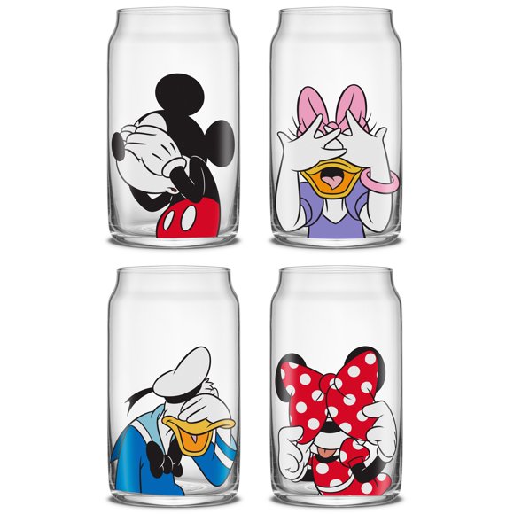 Ensemble de verres Disney, avec pailles transparentes + 1 brosse de nettoyage, 16 oz (ensemble de 4)