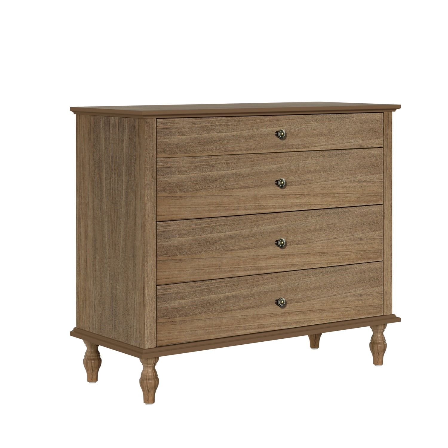 Hommoo Antique-Style 4-Drawer Dresser with Solid Wood Feet, Large Bedroom/Nursery Chest with Anti-Tip Kit, Metal Knobs & Ball-Bearing Slides, Light Brown