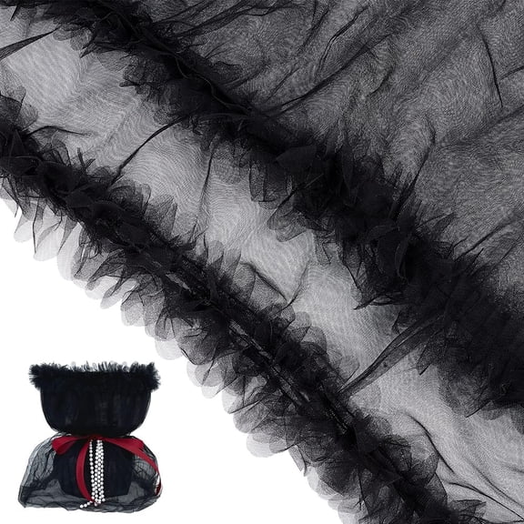 29.5x19.7inch 2 Set Black Organza Floral Wrapping Mesh Paper Ruffle Lace Bouquet Package Lace Trim DIY Bouquet Gift Crafts Packing Materials for Birthday Wedding Decor