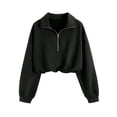 thumbnail image 4 of YMNXA Women's Cropped Sweatshirt Long Sleeve Half Zip Stand Collar Solid Color Comfortable Slim Fit Top For Casual Daily Wear,Black,L, 4 of 4