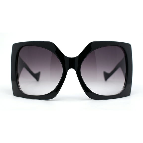 Womens XL Oversized Rectangular Thick Arm Wrap Around Plastic Sunglasses Black - Smoke