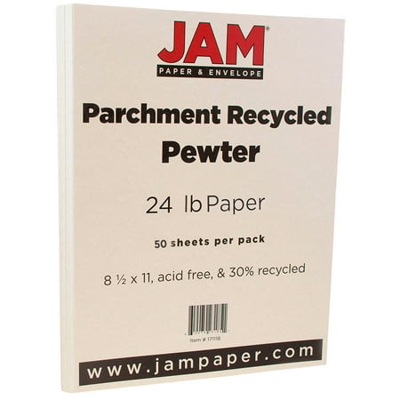 JAM Paper Parchment Paper, 8.5 x 11, 24lb Pewter Recycled,