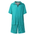 thumbnail image 5 of Men's Spring Summer 2-Piece Tracksuit, Short Sleeve Polo Shirt and Shorts, Casual Sport Suit For Hot Weather Outdoor Activities,Cyan,XL, 5 of 7