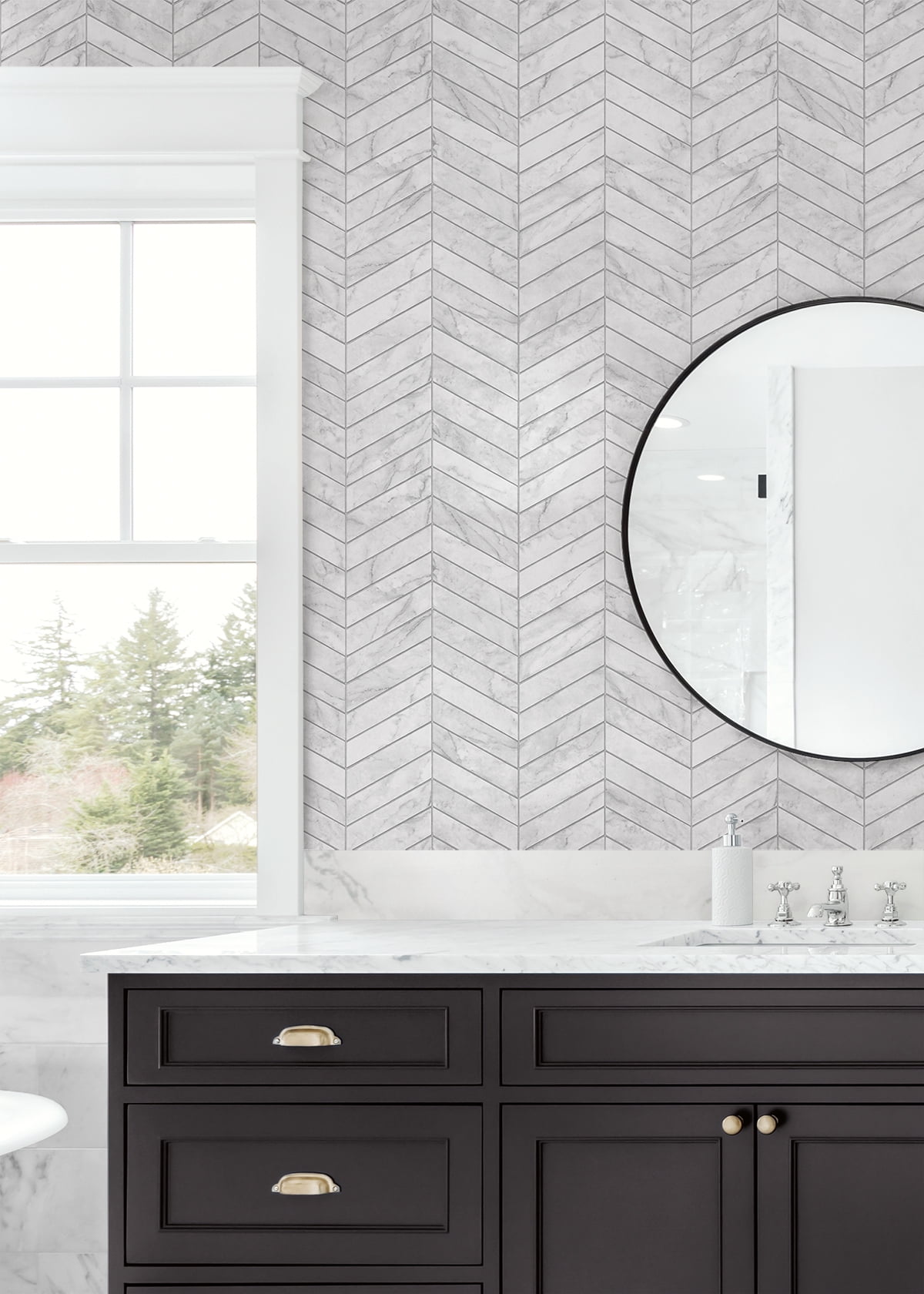 Lillian August Marbled Chevron Peel and Stick Wallpaper