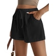 thumbnail image 4 of SWQZVT Women's Linen Shorts High Waisted Drawstring Elastic Waist Lounge Shorts with Pockets Summer Casual Beach Vacation Shorts, 4 of 6
