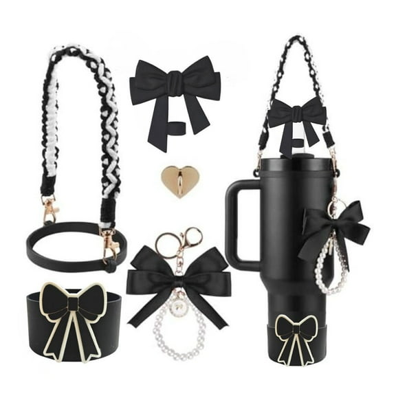 Cup Red Accessories Set for Stanley Cup,Water Bottle Handle Strap, Siliocne Boot, Red Rose Straw Cover, Heart Charms, Straw Topper for 40oz & 30oz Tumbler 8 Pcs