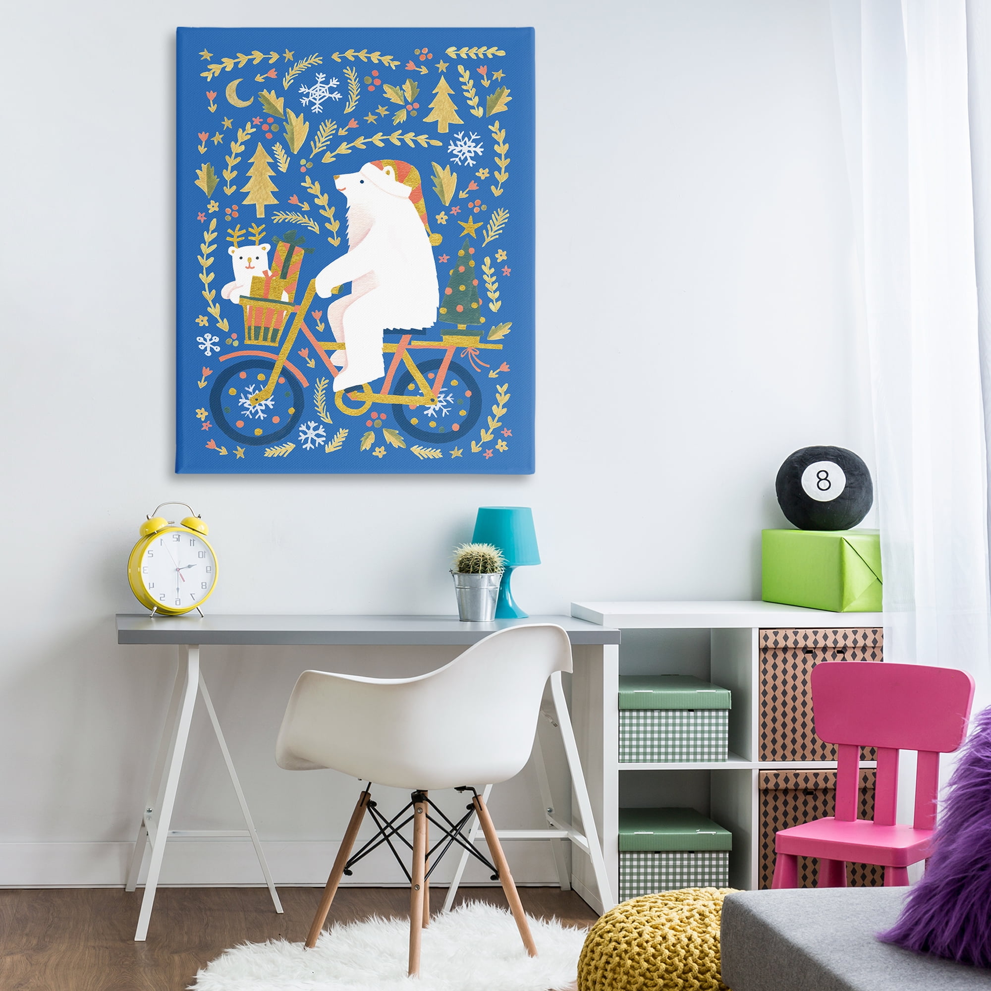 Stupell Industries Polar Bears on Bicycle Animals Painting Wrapped Canvas Art Print Wall Art, 36 x 48