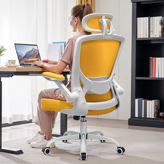 COOLHUT Office Chair Ergonomic Desk Chair, High Back Gaming Chair, Big and Tall Reclining Comfy Home Office Chair Lumbar Support Breathable Mesh Computer Chair,Yellow
