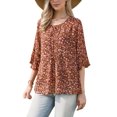 thumbnail image 4 of Chiffon Floral Top for Women's Ruffled Sleeve Round Neck Casual Blouse XS Brown, 4 of 6