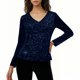 thumbnail image 1 of Karight Women's Sparkly Velvet Shirts, Long Sleeve V-Neck Slim Fit Sequin Tees Casual Party Fashion Outfits, 1 of 5