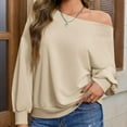thumbnail image 4 of Pxxlle Oversized Sweatshirt for Women Trendy One Shoulder Sweatshirts Fall Long Sleeve Pullover Tops Solid Color Khaki L, 4 of 8