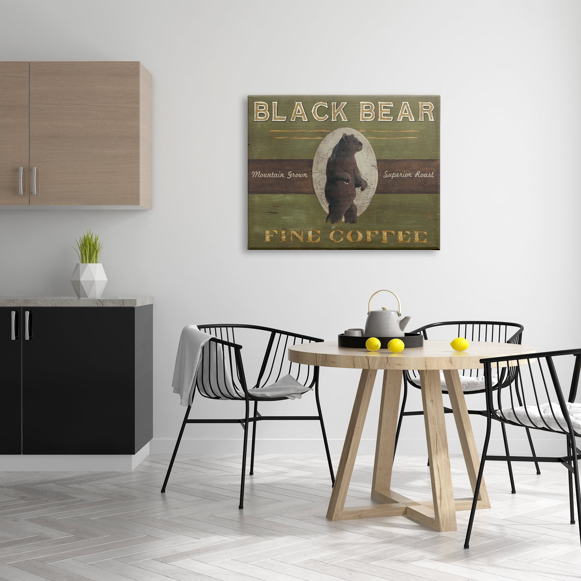 Stupell Industries Black Bear Fine Coffee Rustic Kitchen Mountain Animal Food & Beverage Painting Gallery Wrapped Canvas Print Wall Art, 30 x 40