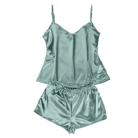 

Sexy Satin Pajamas Set Lingerie Silk Women Sleepwear Top Shorts S-XL