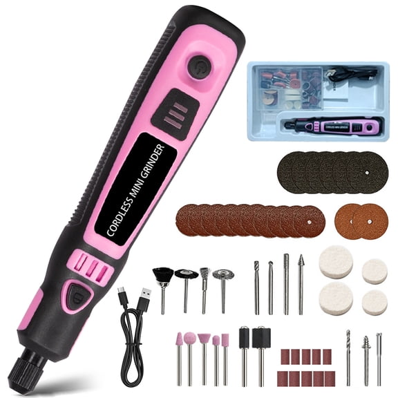 INTELIVE 50pcs Mini Cordless Rotary Tool Set, 16000RPM Cordless Electric Grinder Set Kit, Lightweight Mini Grinder with 3 Speeds for Curving DIY Cutting Crafting Work, Pink