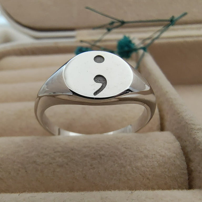 Aspire Jewels Semicolon Ring Sterling Silver Semi Colon Ring Semicolon Jewelry Punctuation Ring Mental Health Awareness Ring Survivor Ring