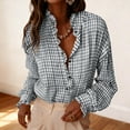 thumbnail image 2 of ZQUUVOU Women's Plaid Shirts Turn Up Ruffle Collar Long Sleeve Button Front Tops Plunging Neck Fall Trendy Shirt Dark Gray, 2 of 5