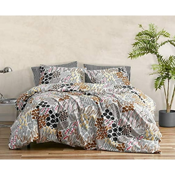 MARIMEKKO - King Duvet Cover Set, Cotton Percale Bedding with Matching Shams, All Season Home Decor (Pieni Letto Multicolor, King)