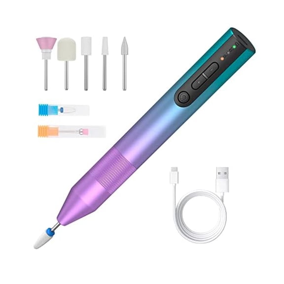 YJJSKEJI Cordless Electric Nail Drill, Rechargeable Nail Drill Machine for Acrylic Gel Nails, Portable Electric Nail File kit with High-Grade Ceramic Bits for Home Salon Use(Gradient Purple)…