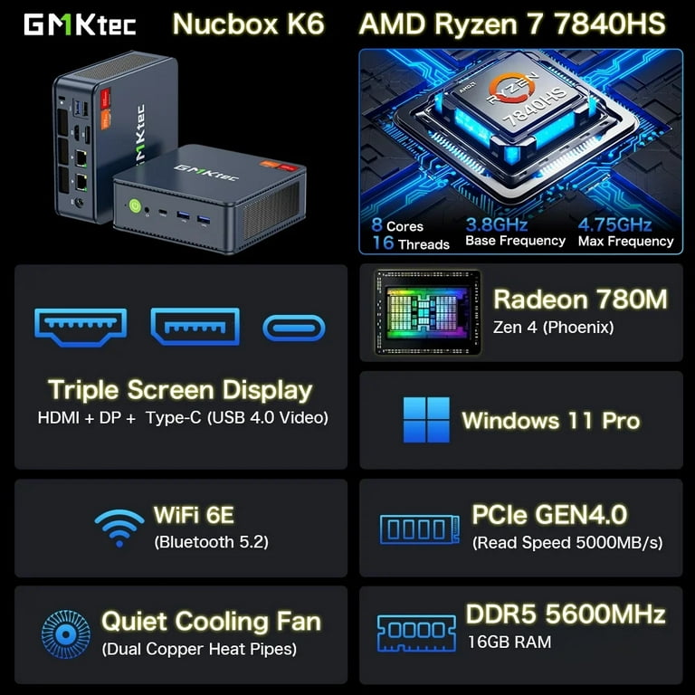 GMKtec Gaming Mini PC, 16GB RAM 1TB SSD, AMD Ryzen 7-7840HS GMKtec Gaming Mini PC, 16GB RAM 1TB SSD, AMD Ryzen 7-7840HS