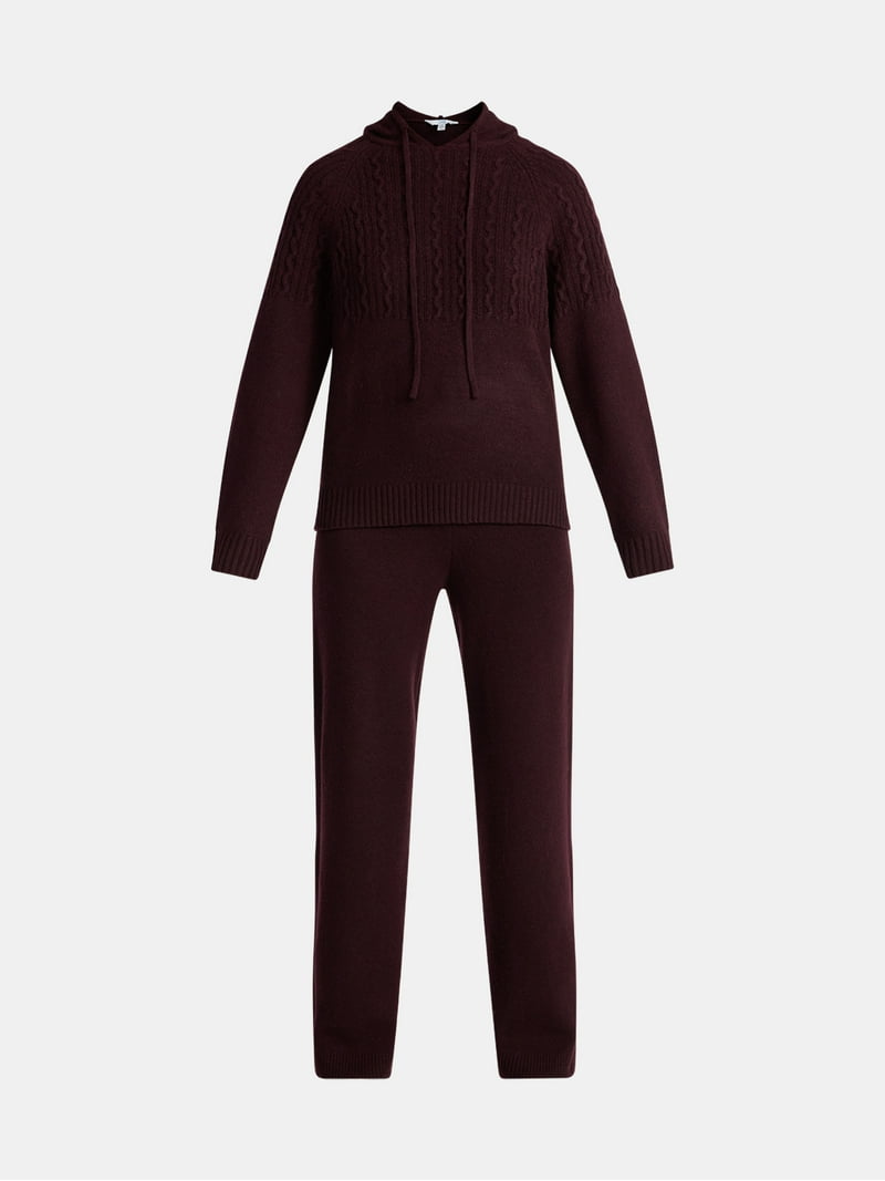 Time and Tru Women's Cable Knit Hoodie Sweater and Pants Set, 2