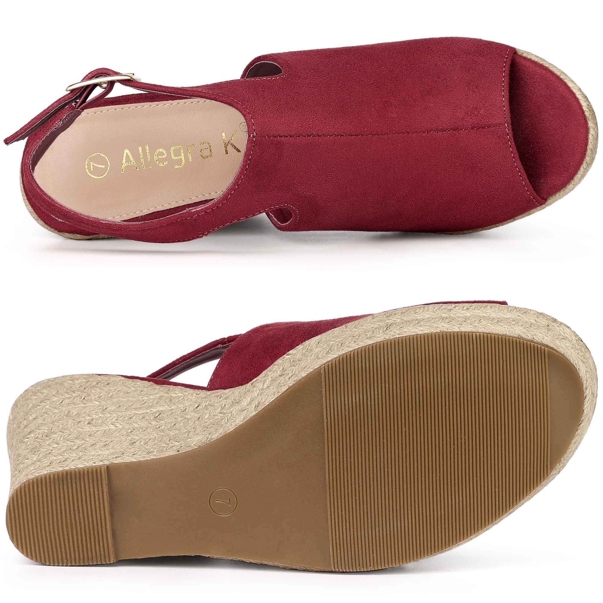 DARING DIVA Women's Slingback Peep Toe Wedge Sandals Burgundy US 7/UK 5/EU 37