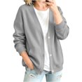 thumbnail image 3 of JJHGVB Women's V-neck Button Down Sweatshirt Comfort Soft No Hood Open Front Sweatshirt Oversized Sweatshirts Tunic Sweatshirt Button Up with Snap Button Long Sleeve Fall Sweaters for Women Gray L, 3 of 8