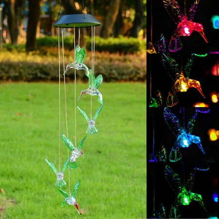 Chime Garden Art Yescom Solar LED Color Changing Hummingbird Wind Chime Light Home Garden Christmas Xmas Valentines Gift Décor ()