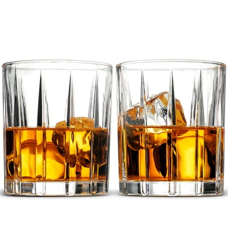 Leoney European Style Cocktail and Whiskey Glass Set of 2 - With Magnetic Gift Box - Aristocratic Exquisite Striped Design Whiskey Glasses - for Liquor Alcohol Bourbon Scotch & Old Fashioned