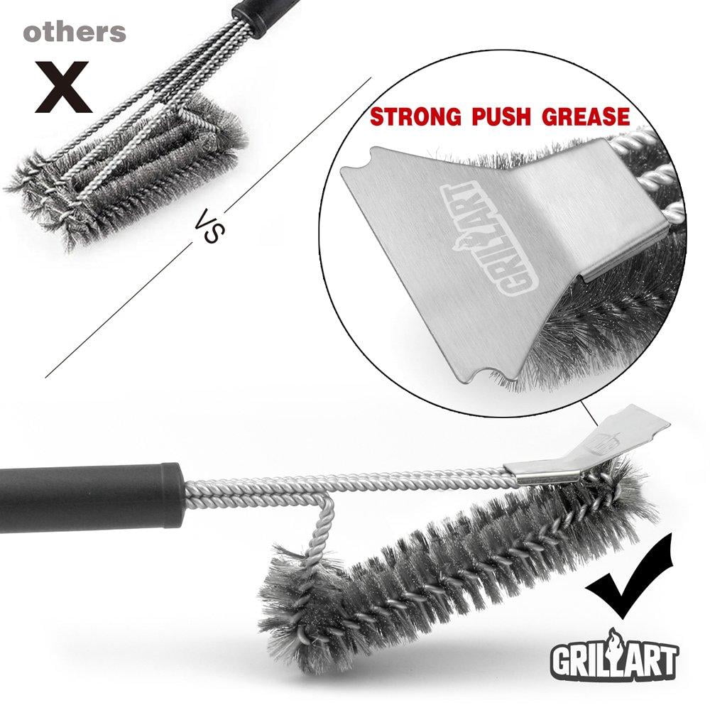 GRILLART Grill Brush and Scraper Best BBQ Brush for Grill, Safe 18" Stainless Steel Woven Wire 3 in 1 Bristles Grill Cleaning Brush