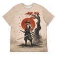 thumbnail image 3 of LAOLIUSN Men’s All Over Print Graphic T-Shirt, Japanese Samurai Ronin Katana Rising Sun Torii Dragon Sakura 3D Printed Streetwear Tee, Short Sleeve Crewneck, S-4XL, 3 of 7
