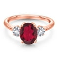 thumbnail image 3 of Gem Stone King 18K Rose Gold Plated Silver Ruby Red Mystic Quartz and White Created Sapphire Engagement Ring for Women | 2.30 Cttw | Oval 9X7MM | Gemstone Birthstone | Size 7, 3 of 6