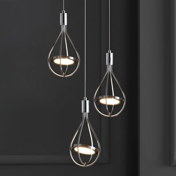 JONATHAN Y Orion 11.5" Adjustable Modern Integrated 3-Light Cluster LED Metal Pendant, Chrome