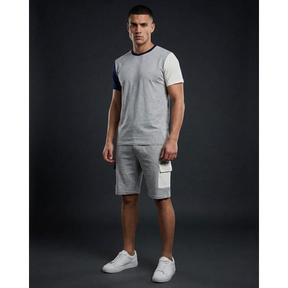 Men’s 2-piece Short Set Crew neck T-Shirt with Matching Cargo Shorts