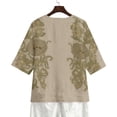 thumbnail image 6 of Craaazy Women's Oversize 3/4 Sleeve Cotton and Linen Shirts Floral Prints Breathable Loose Fit V-neck Button Clothes (S-2XL) Gifts, 6 of 8