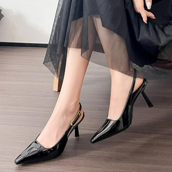 Yusimy Women's Fashionable Casual French Patent Leather High Heels - Pointed Toe Stiletto Heel with Adjustable Buckle Strap Solid Color Elegant Design for Party, Office and Daily Wear