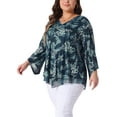 thumbnail image 4 of Agnes Orinda Women's Plus Size Dressy Blouse V Neck Mesh Casual Flowy Work Shirts 3/4 Flared Sleeve Tunic Tops 1X Cyan, 4 of 6