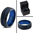 thumbnail image 4 of P. Manoukian Tungsten Wedding Band Ring 6mm for Men Women Black Blue Center Line Beveled Edge Brushed Lifetime Guarantee Size 7, 4 of 4