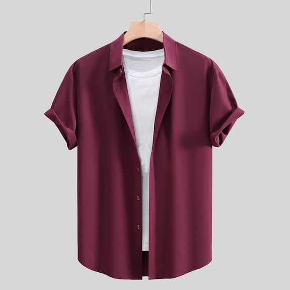 Short Sleeve Shirts for Men Lightweight Button-Down Collared Tshirts Shirt Mens Casual Solid Color Breathable Lapel Going-Out Work Tees Tops