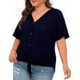 thumbnail image 4 of Cueply Womens Plus Size Tops Short Sleeve V Neck Waffle Knit Tunic Blouse Tie Front Button up T Shirts, 4 of 8