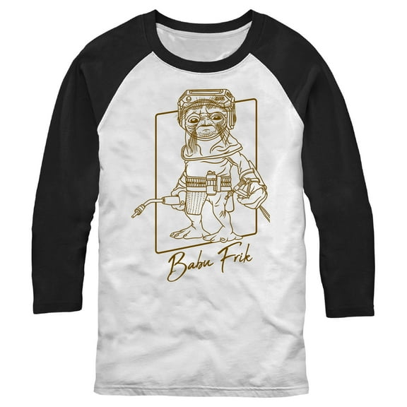 Men's Star Wars: The Rise of Skywalker Babu Frik Outline Baseball Graphic Tee White/Black Small