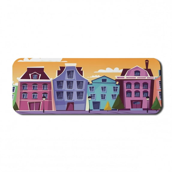 Amsterdam Computer Mouse Pad, Digitally Generated Cityscape with Street and Dutch Residences, Rectangle Non-Slip Rubber Mousepad Large, 31" x 12" Gaming Size, Pale Orange Multicolor, by Ambesonne